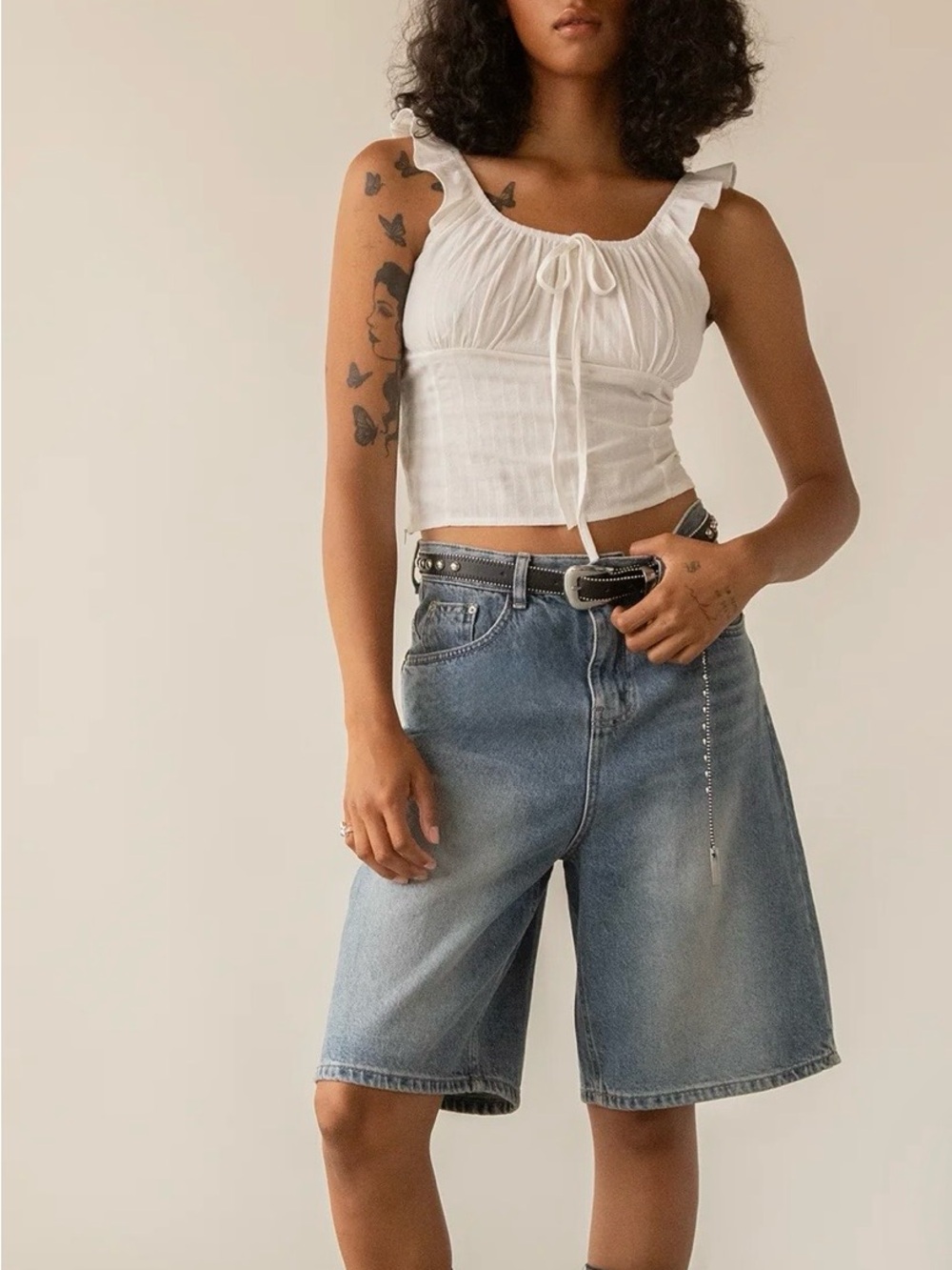 OAK + FORT Mid-Blue Denim Bermuda Jorts